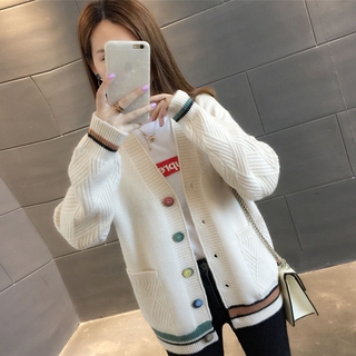 Áo Khoác Cardigan Dệt Kim Dáng Rộng Phong Cách Hàn Quốc Thời Trang Cho Nữ