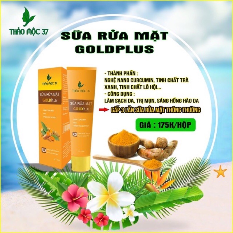 (CHÍNH HÃNG) Sữa rửa mặt GoldPlus Thảo mộc 37 (chứa nghệ, BHA, trà xanh...)