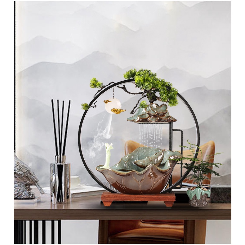 Tiểu cảnh Trăng treo sáng tạo trang trí Phòng khách, Thư phòng -  Đài phun nước tạo ẩm phong thủy may mắn