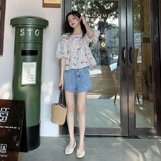 (ORDER) ÁO babydoll dáng ngắn tay phồng hoa nhí sắc màu phong cách retro xinh xắn