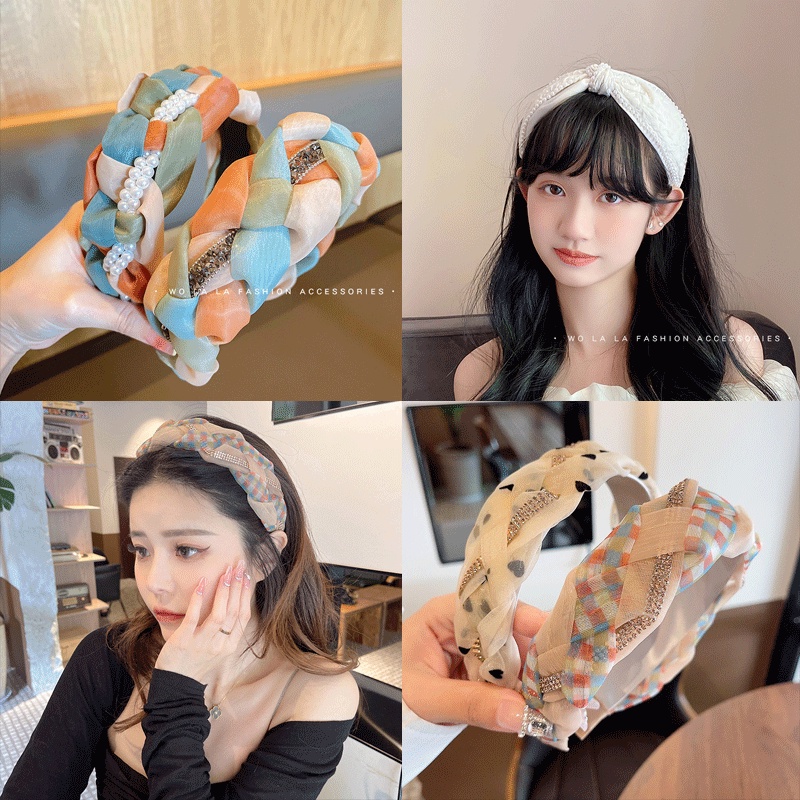 Băng Đô Dạng Lưới Xoắn Đính Kim Cương Nhân Tạo Rửa Mặt Áp Suất Cao Cấp Hàng Mới Dành Cho Bạn Nữ