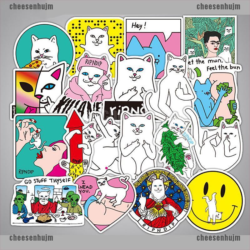 Set 50 Sticker Dán Trang Trí Ván Trượt / Laptop / Hành Lý Họa Tiết RIPNDIP Vui Nhộn