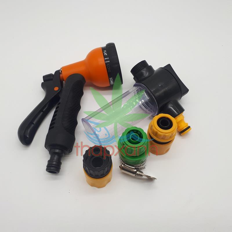 Bộ vòi xịt nước tưới cây, Rửa xe BTN-5202, Vòi 8 in 1 kèm bình xà phòng