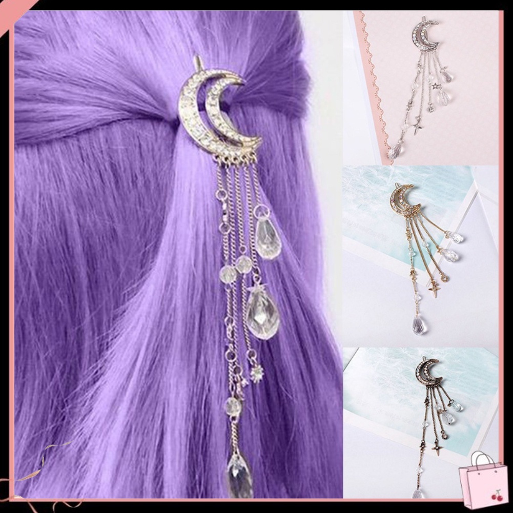 Kẹp Tóc Đính Đá Mặt Trăng Tua Rua Phong Cách Retro Cho Cô Dâu