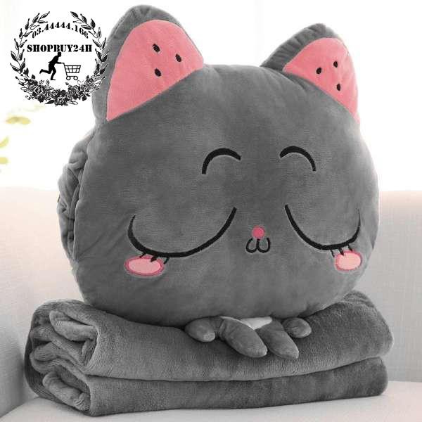 [HCM] -  Bộ chăn gối ngủ văn phòng hình mèo cute dễ thương, chất nỉ ấm dài rộng - Q2