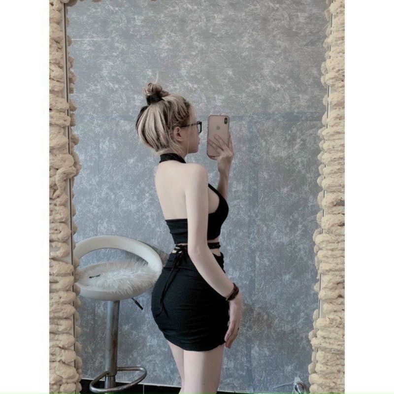 Đầm body đầm áo yếm buộc dây chân váy cut out eo đỉnh của chóp  Fire.vn 044