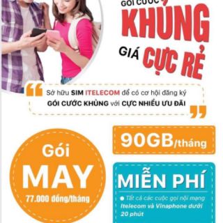 Sim 4G Vinaphone vd89 . Itelecom 90G
