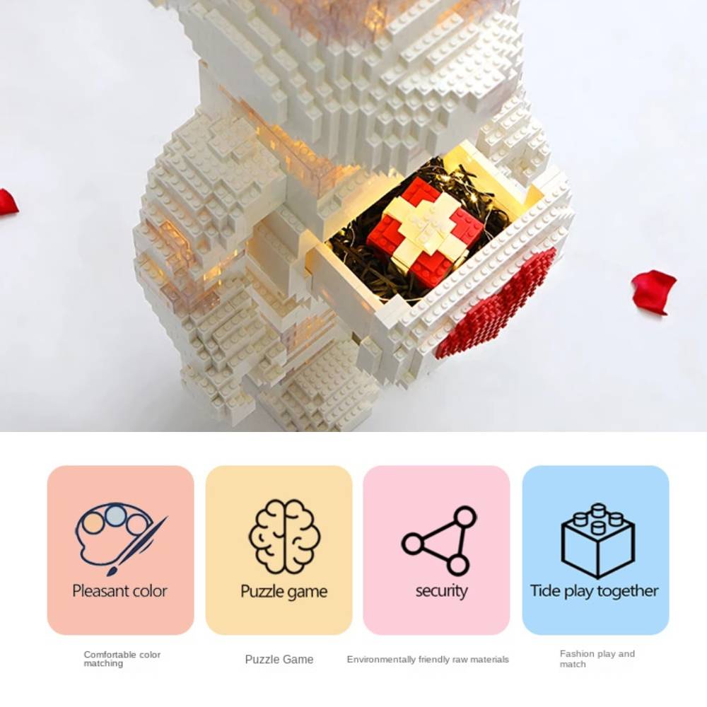 Ghép Hình Bear Brick Đồ Chơi Xếp Hình Gấu 55cm Có Hộc, Có Đèn Nhựa ABS Trang Trí Nhà Cửa, Quà Tặng Sinh Nhật