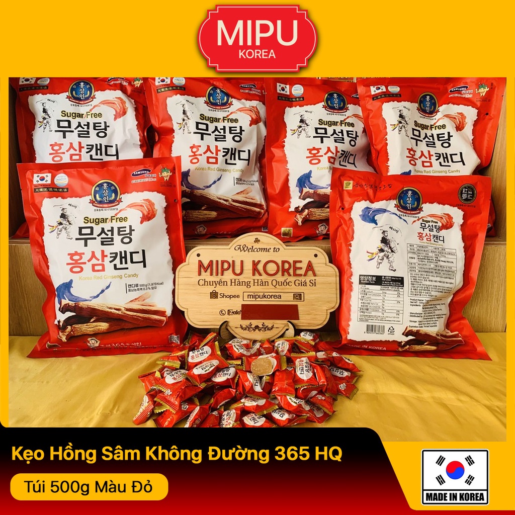 Kẹo Hồng Sâm Không Đường 365 Hàn Quốc túi 500g Màu Đỏ