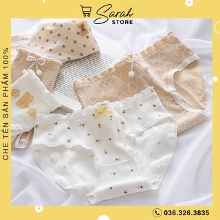 Quần lót nữ ❤️ quần lót cotton trà sữa chấm bi ngang eo mềm mại co dãn thoáng khí bi vàng 2116