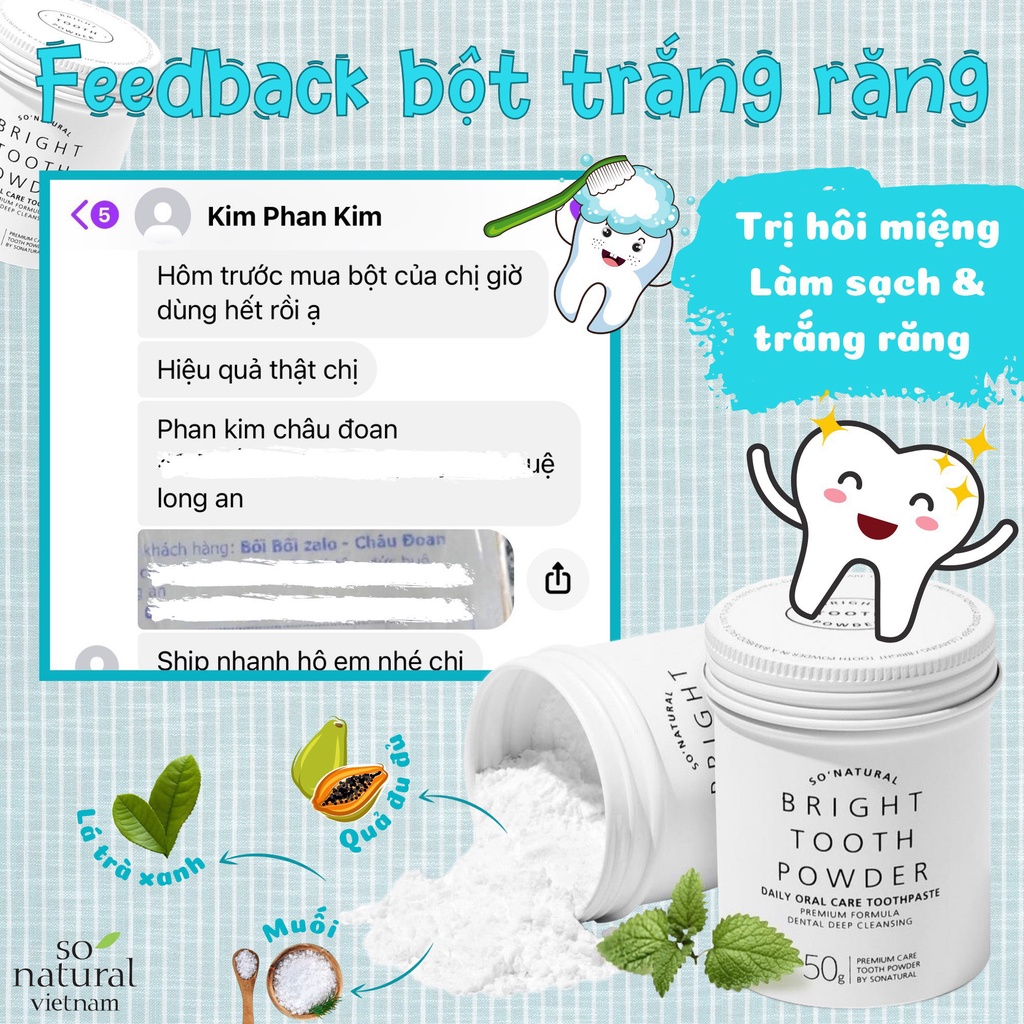 Bột Làm Trắng Răng Hỗ Trợ Làm Giảm Hôi Miệng An Toàn Hiệu Quả Nhanh Chóng Bright Tooth Powder 2in1 50G So Natural