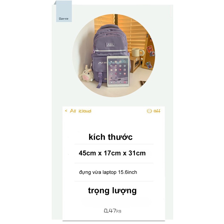 Balo đi học thời trang unisex nam nữ vải chống nước đựng vừa laptop màu pastel dễ thương 1321