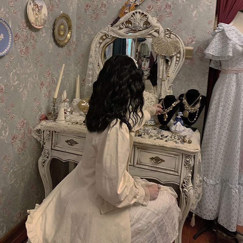 Đầm công chúa tay dài phồng cổ búp bê phong cách Pháp thời trang mùa thu cho nữ