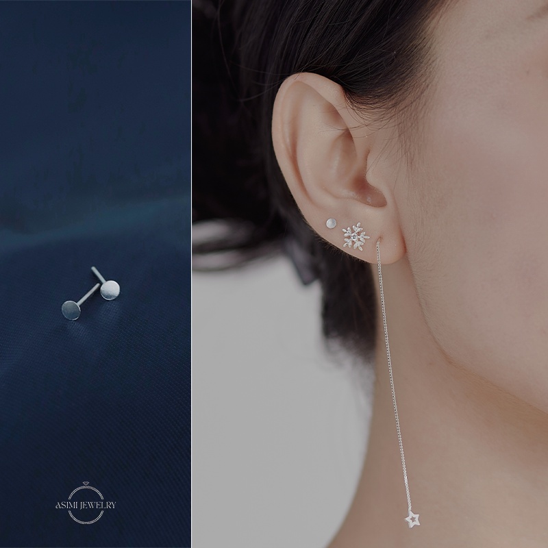 Đôi bông tai bạc Ý S925 mặt tròn trơn Asimi, bông tai bạc nữ tròn nhỏ đơn giản cute Circle One KT07