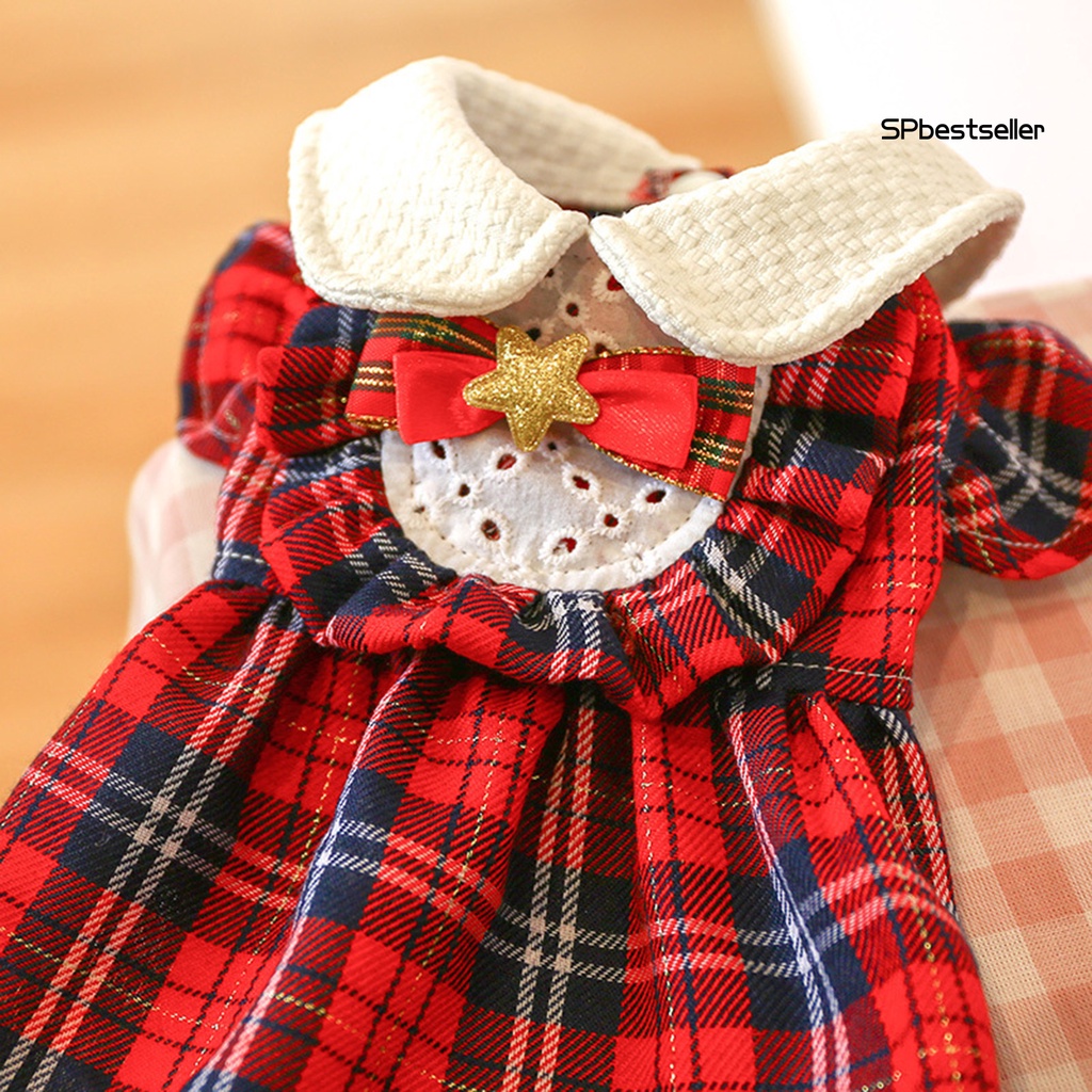 Đầm công chúa họa tiết kẻ sọc không dính thời trang mùa đông cho cún cưng