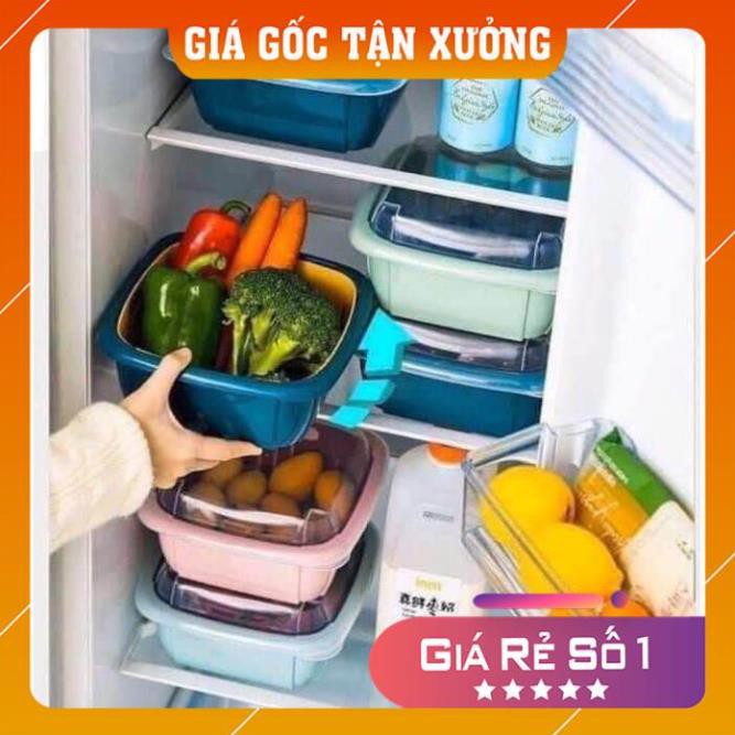 Bộ Rổ Hoa Quả ️ALL IN ONE️ Rổ Vuông 3 in 1 Kèm Chậu Có Nắp Đậy Chất Liệu Nhựa Cao Cấp - Kho Siêu Rẻ