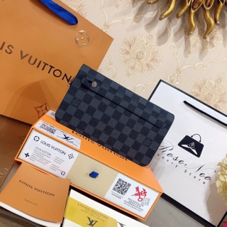 [Ảnh thật] VÍ CLUTCH CẦM TAY LV SUPER VIP‼️fullbox, card, túi vải hãng hoạ tiết ô ghi đen LOUIS VUITTON