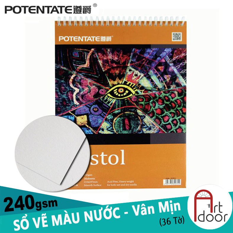 [ARTDOOR] Sổ vẽ màu Nước POTENTATE Bristol 240gsm A4 Đúng (vân mịn, 36 tờ)