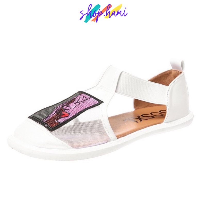 Sandal Nữ Đế Bệt Đẹp Thoáng Mát Đi Cực Êm Chân Với 2 Màu Đen, Trắng Đủ Size 35-40 SHOP HAMI D20