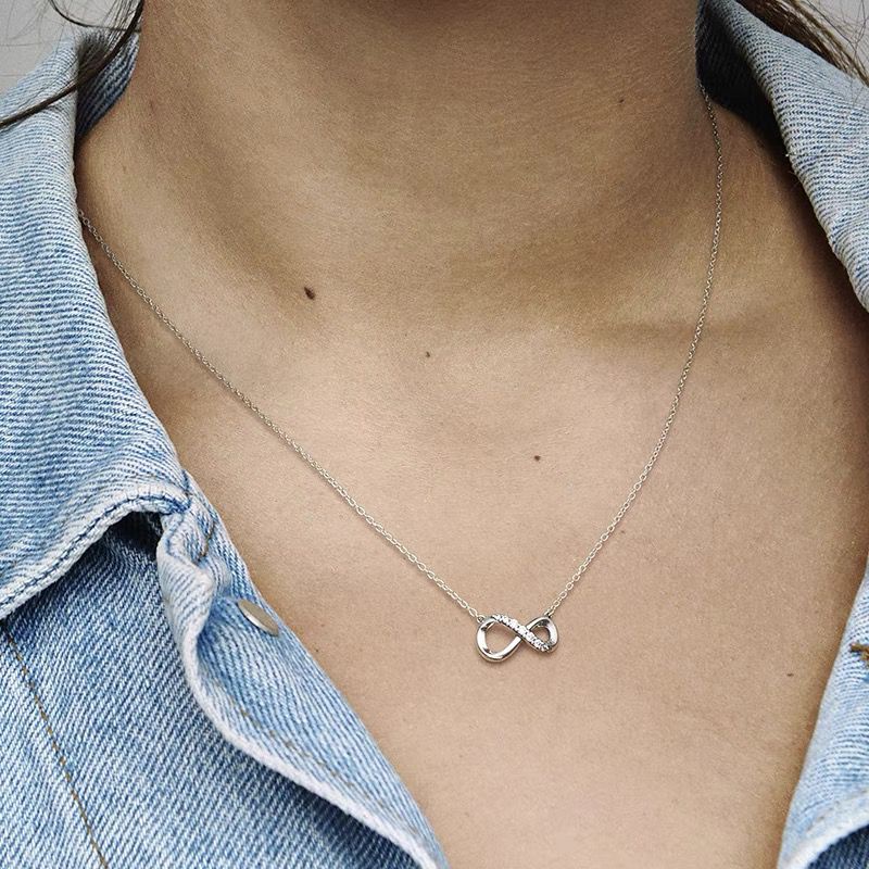 Vòng cổ Mạ Bạc 925 Mặt Hình Vô Cực Đính Đá Pandora Thời Trang Cho Nữ