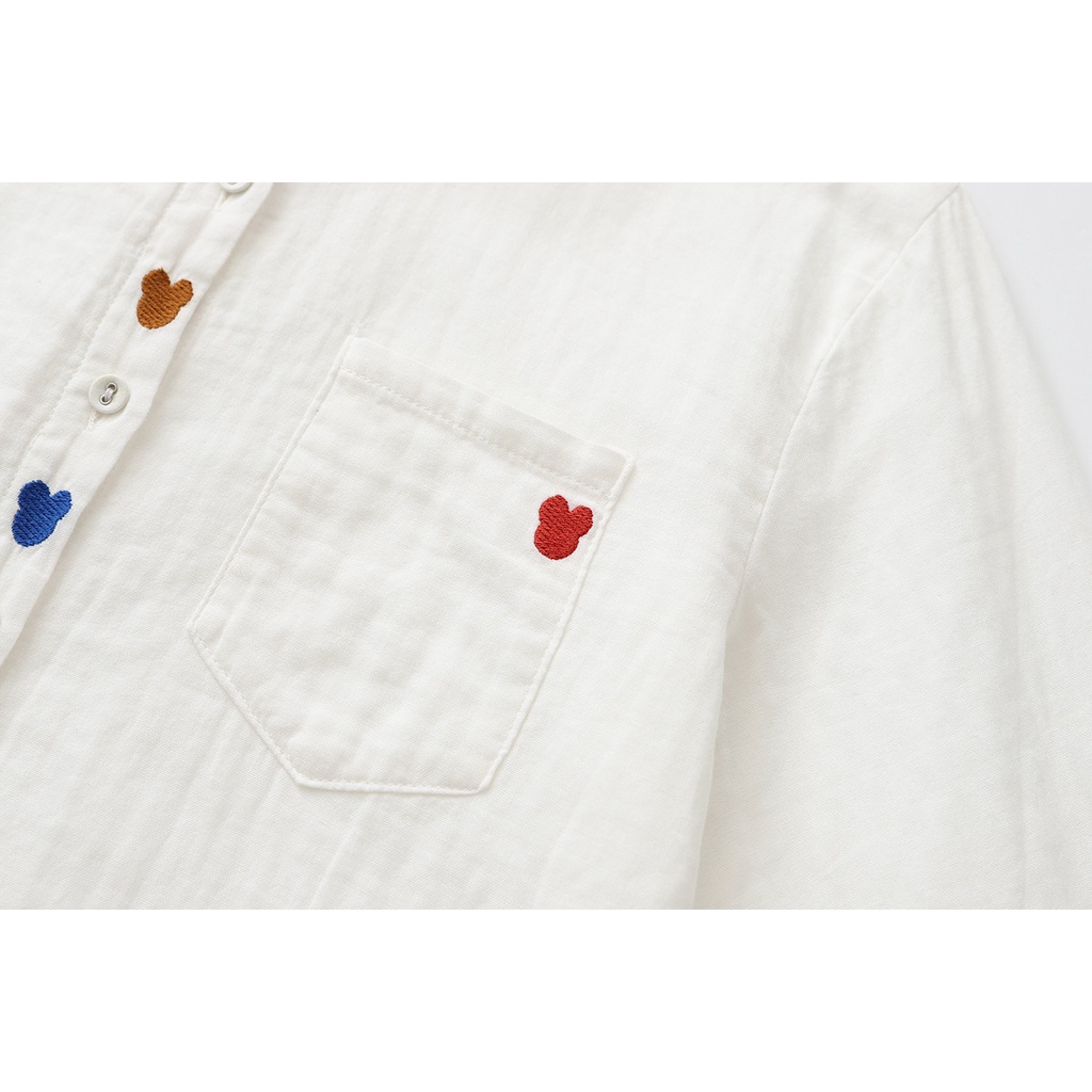 Áo Sơ Mi cotton Hai Lớp Tay Dài Thêu Hình Chuột mickey Phong Cách Nhật Bản 2022