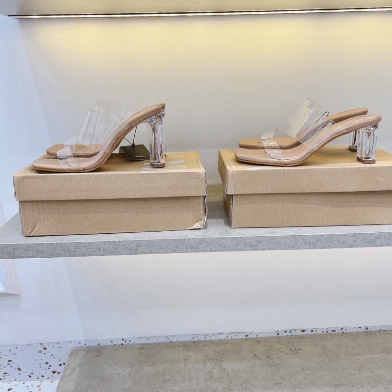 Guốc Zara quai trong mica gót trong 7p 9p mềm êm fullbox Hemin Shoes