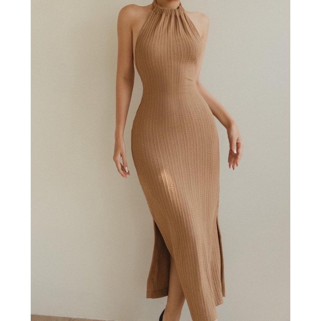 Váy len nữ sexy đầm yếm nude len dệt sang chảnh ôm body phong cách tây đẹp sexy Kawaii Mise