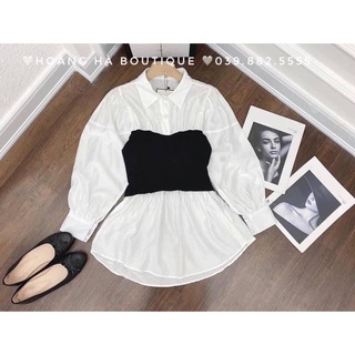 Áo sơ mi phối len kiểu dáng babydoll
