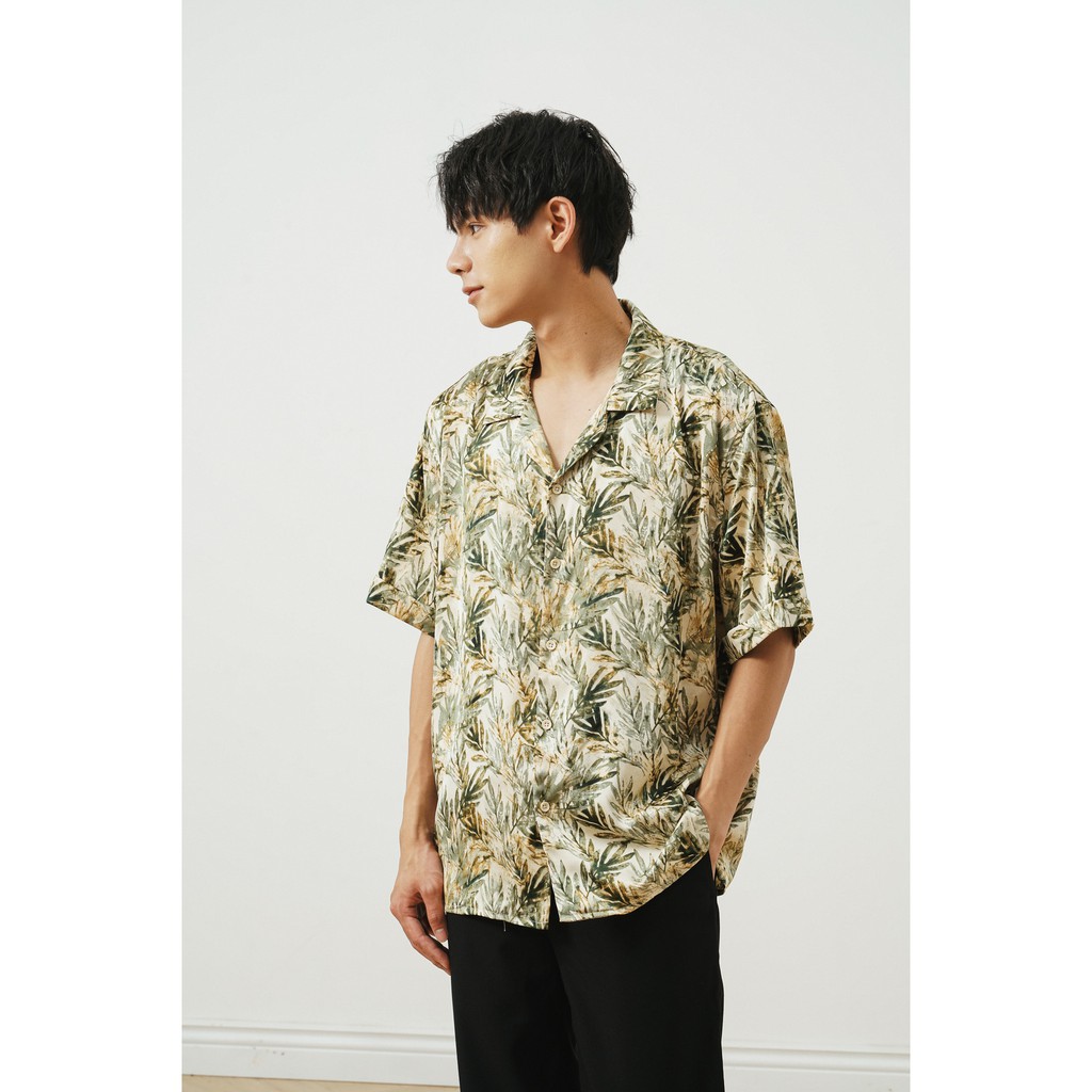 Áo Sơ Mi Cộc Tay Cổ Ve Nam Hoạ Tiết Lá Xanh UNICUS Siber Shirt | BigBuy360 - bigbuy360.vn