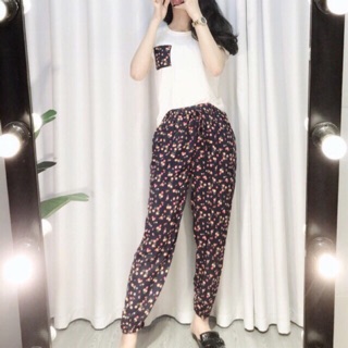 Bộ mặc nhà áo pull quần lanh dài