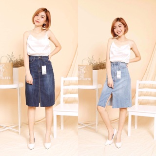 bán sỉ chân váy jeans dài xẻ trước VNXK