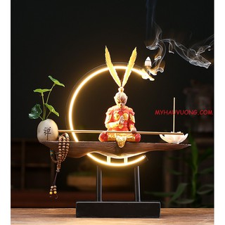 Thác khói trầm hương đèn led tượng tôn ngộ không - tề thiên đại thánh cao cấp 2021 niệm 1 tay
