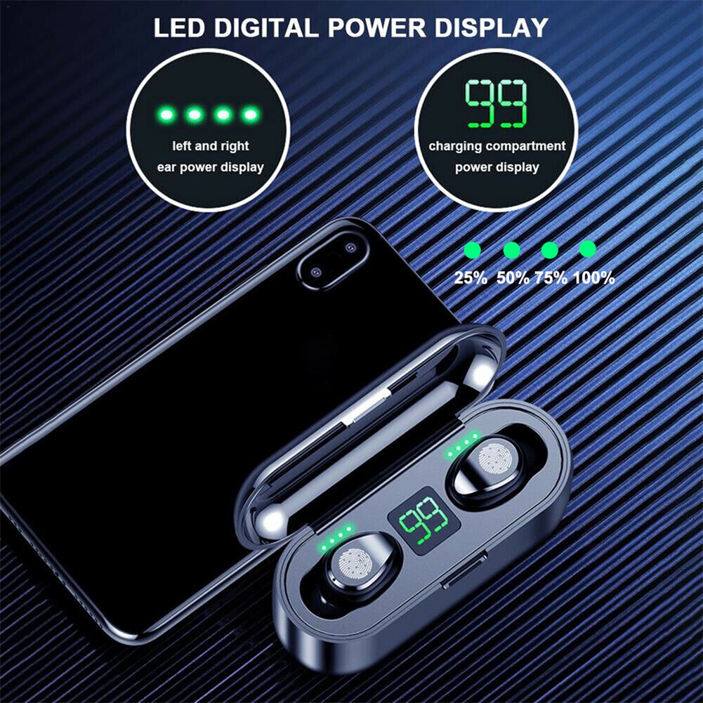 Tai Nghe Bluetooth 5.0 Không Dây Mini F9 Tws Có Micro Kèm Hộp Sạc Ốp