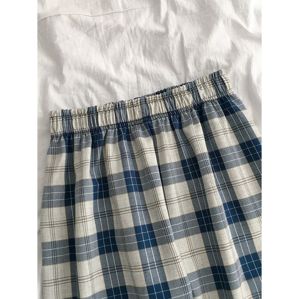 Plaid Ins Casual Pants 2021 Summer New Women's Korean Version Of The Students Hong Kong Wild Loose Long Pants