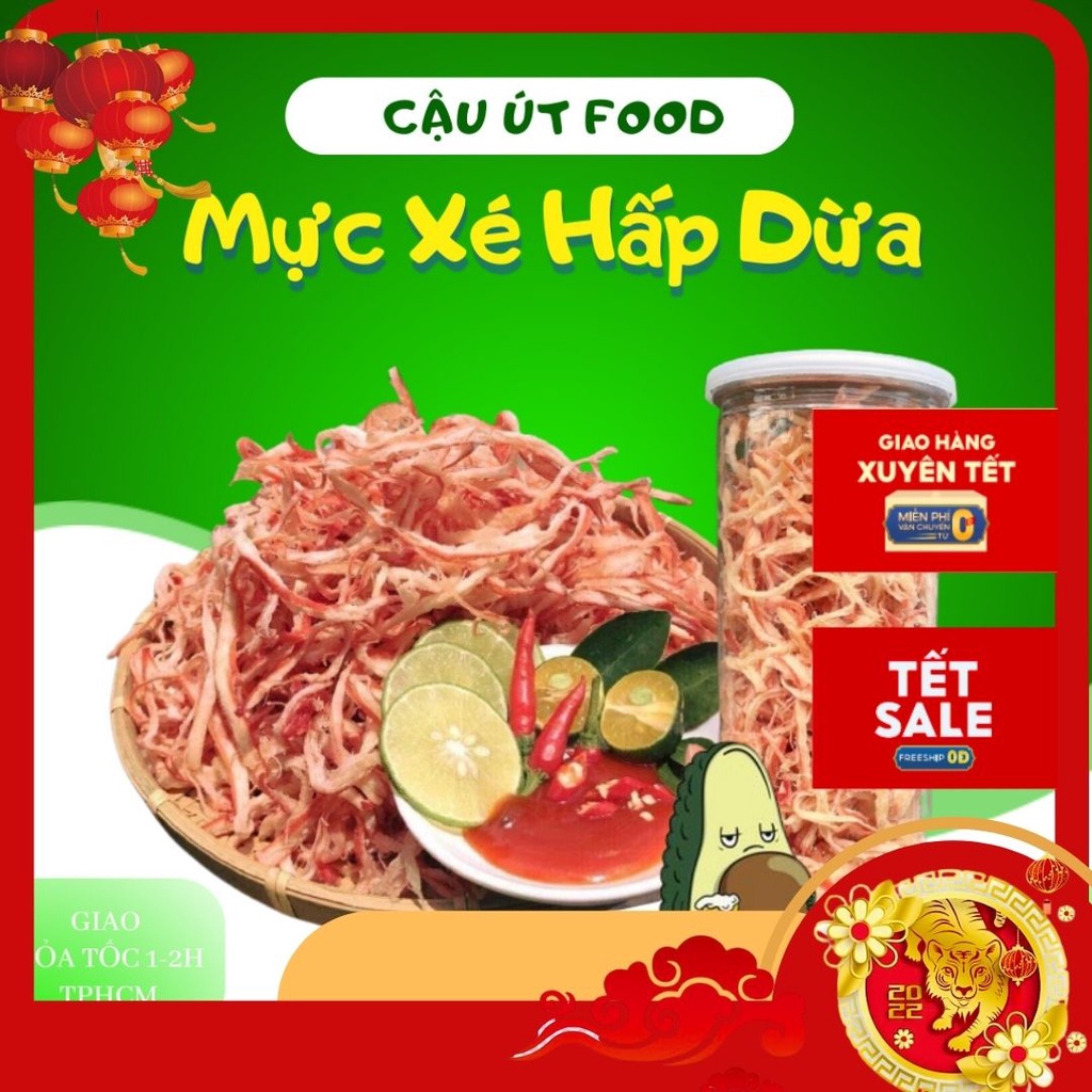 Mực xé nước dừa, Khô mực xé sợi, Đồ ăn vặt Cậu Út Food
