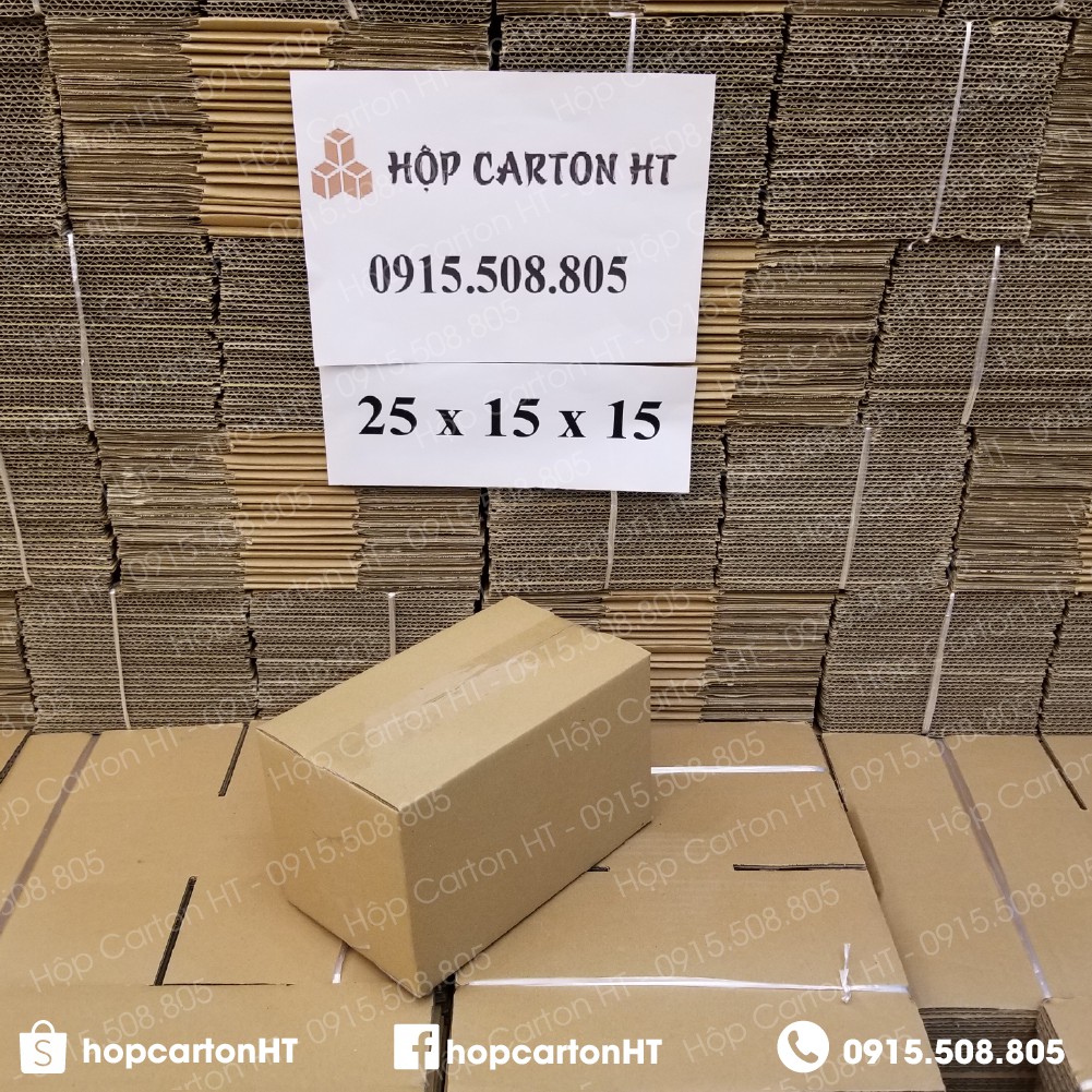 Combo 100 Hộp Carton Gói Hàng 25x15x15 Thùng Carton Đóng Hàng COD Chất Liệu Carton 3 Lớp Dày Dặn - Hộp Carton HT