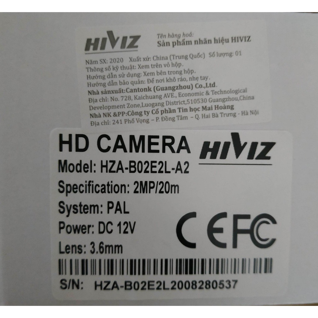 Camera Than Hiviz 2.0MPX HZA-B12E2S-A2 / Dome D02E2L-I2, Camera AHD/CVI/TVI/CVBS 2MP- HÀNG CHÍNH HÃNG