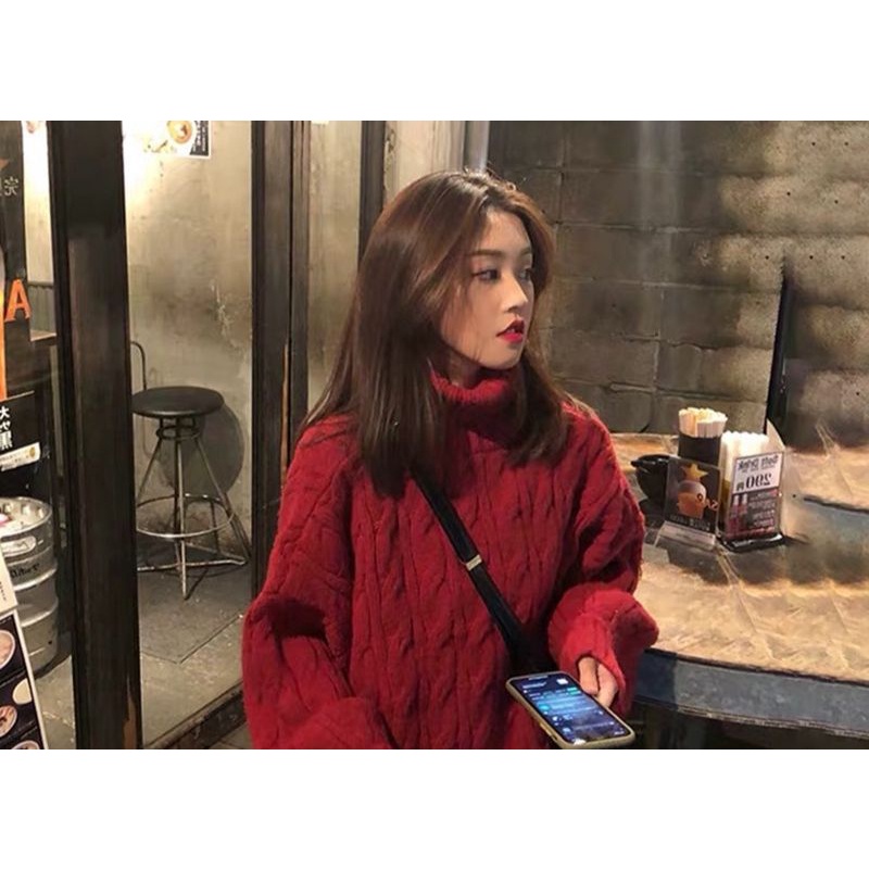 Áo len nữ phom rộng sweater cổ tròn dài tay