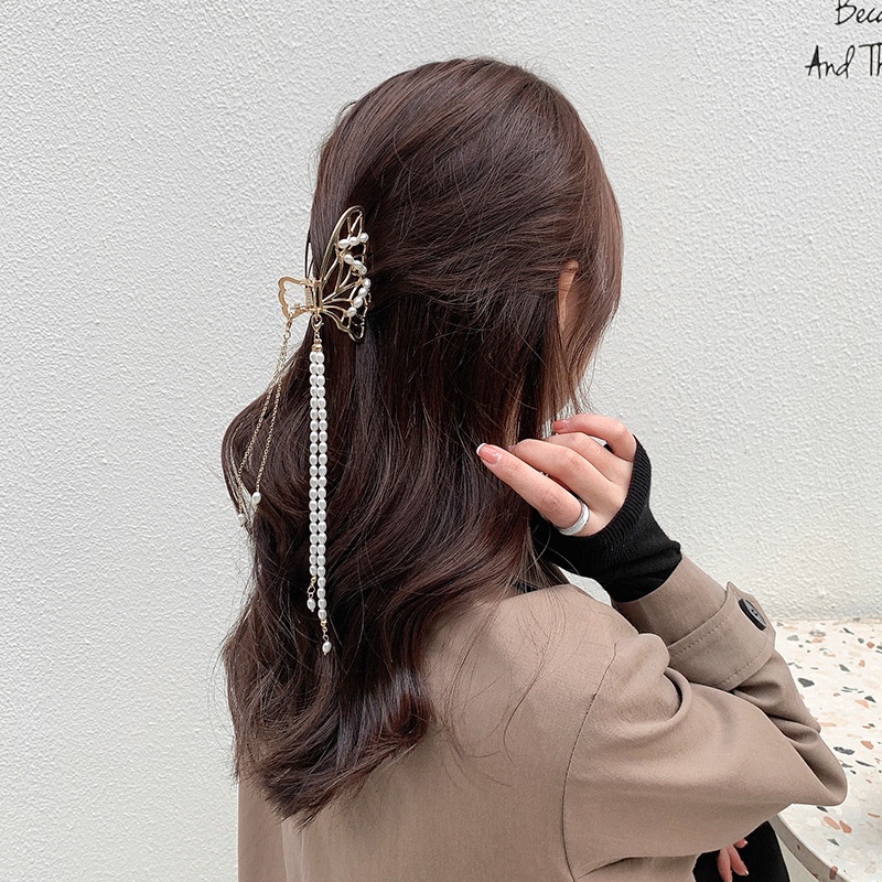 Kẹp Tóc Hình Bướm Bằng Kim Loại Đính Ngọc Trai Giả Kiểu Nhật Hàn Xinh Xắn Cho Bạn Gái