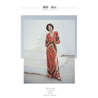 Đầm Maxi Hoa Cổ V Thanh Lịch Cho Nữ