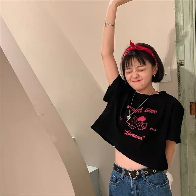 Áo Thun Tay Ngắn Dáng Rộng In Họa Tiết Thần Tình Yêu