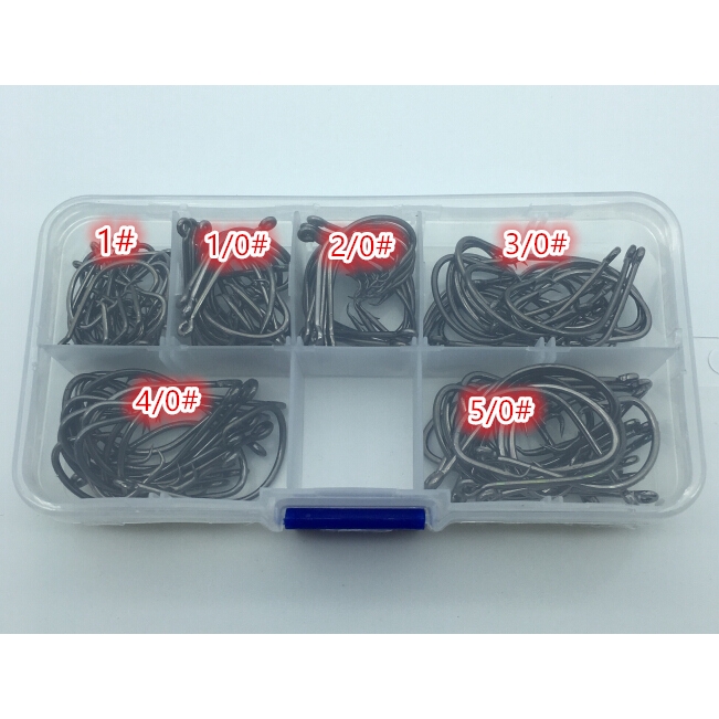 Hộp 120 Lưỡi Câu Hình Bạch Tuộc Đen Cỡ 7381 Kèm Hộp Đựng # 1#-5/0#