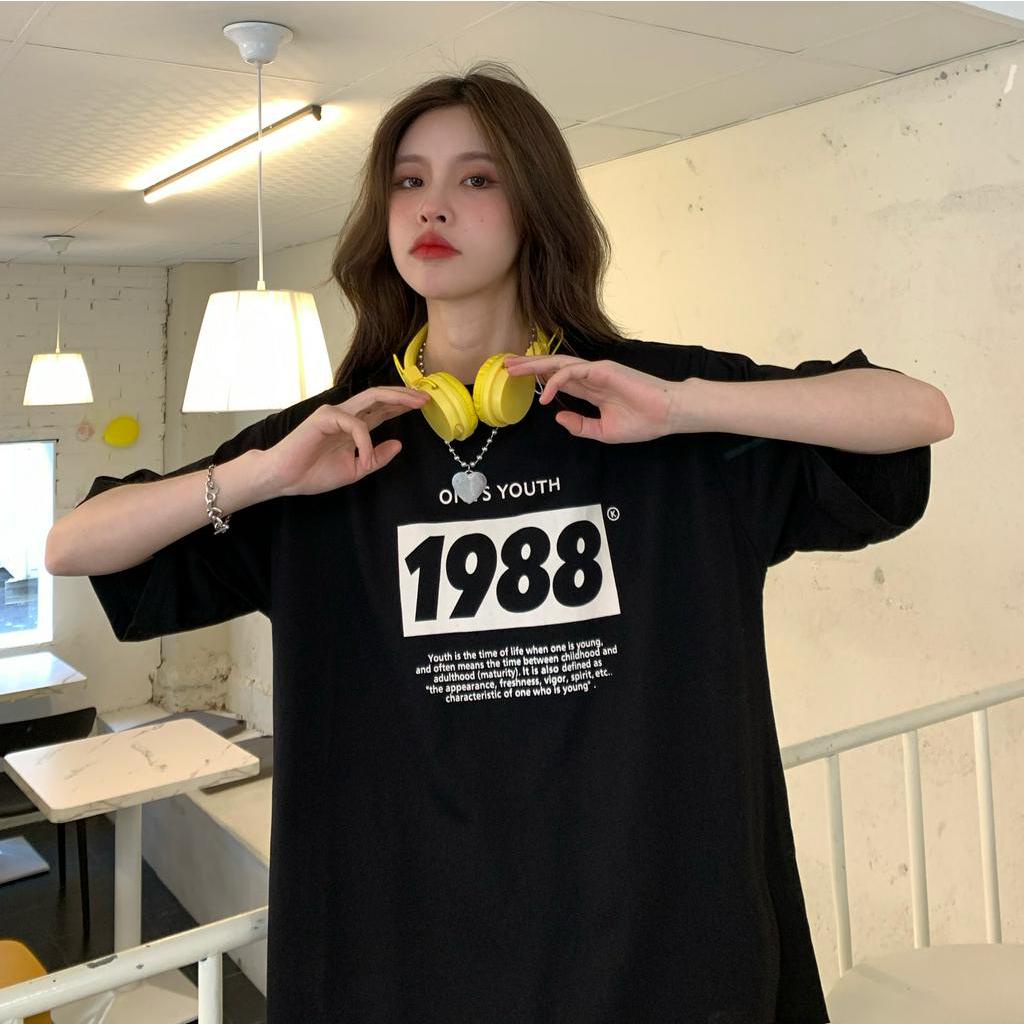 Áo thun tay ngắn dáng rộng in chữ thời trang đơn giản cho nữ