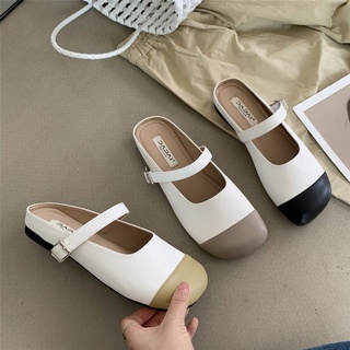 Giày Sandal Bít Mũi Đế Bằng Phối Màu Xinh Xắn Thời Trang Dành Cho Nữ