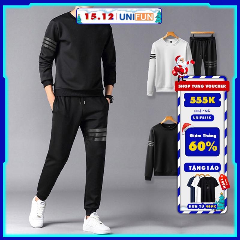 Bộ Quần áo nam thun thể thao 3 vạch UNIFUN mã "KC-K" đẹp jogger hot trend phong cách hàn quốc chất vải mềm mạ