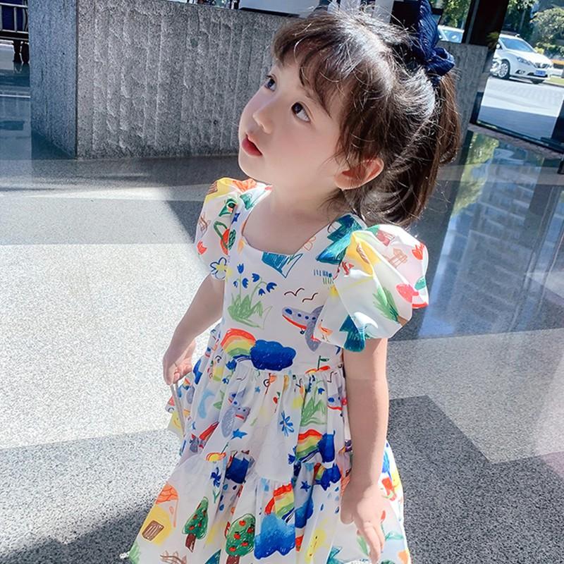 Đầm hở lưng in hình dễ thương cho bé gái