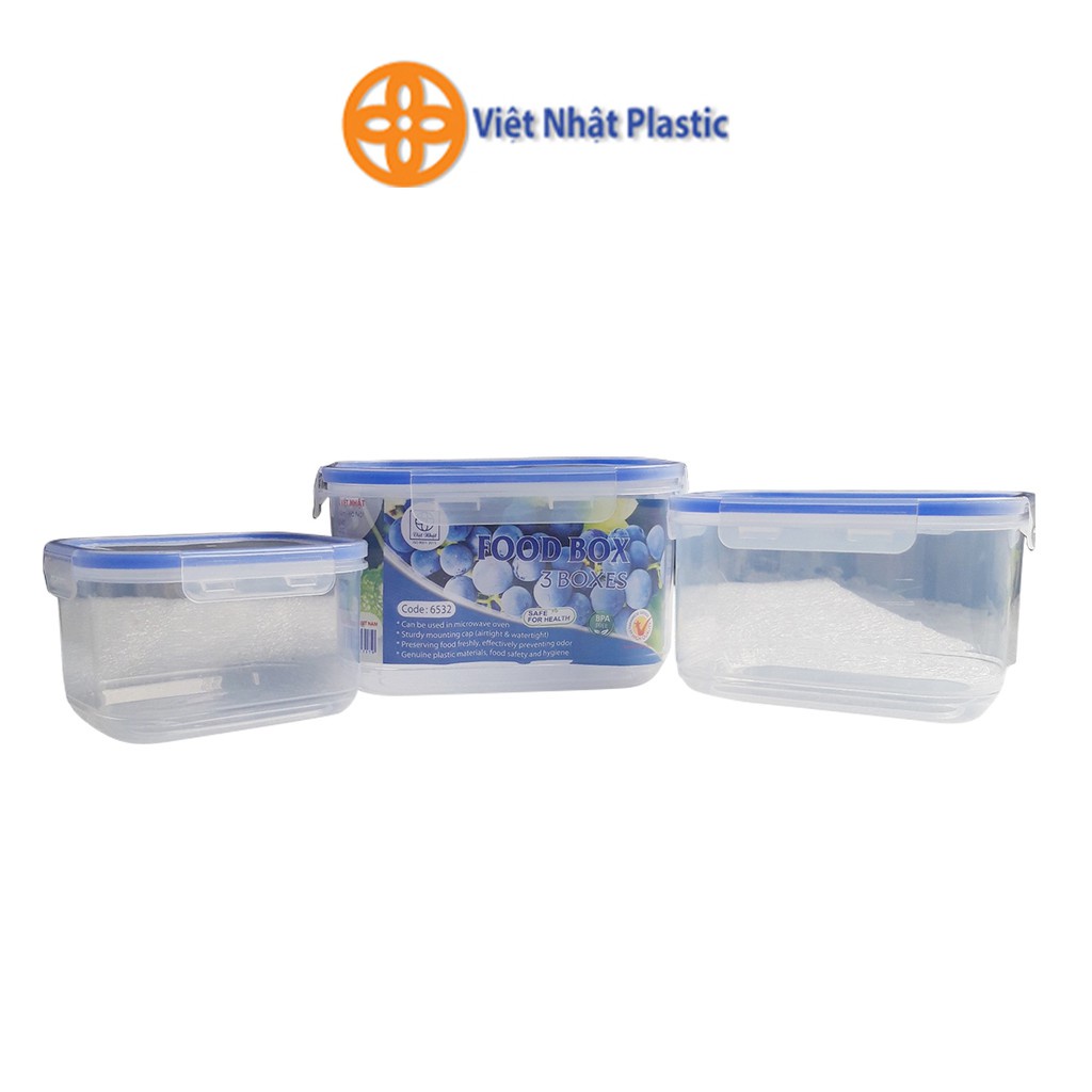 Bộ 3 hộp nhựa chữ nhật đựng thực phẩm, bảo quản thức ăn tiện lợi, an toàn