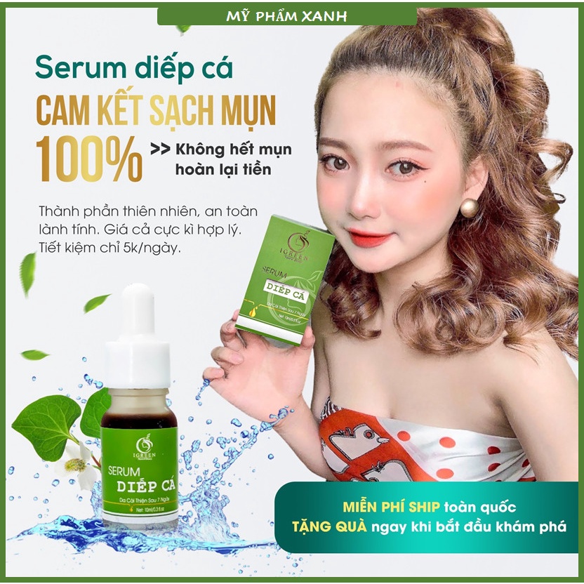 Serum diếp cá Igreen 10ml sạch mụn thâm se khít lỗ chân lông, nuôi dưỡng da căng bóng mịn màng