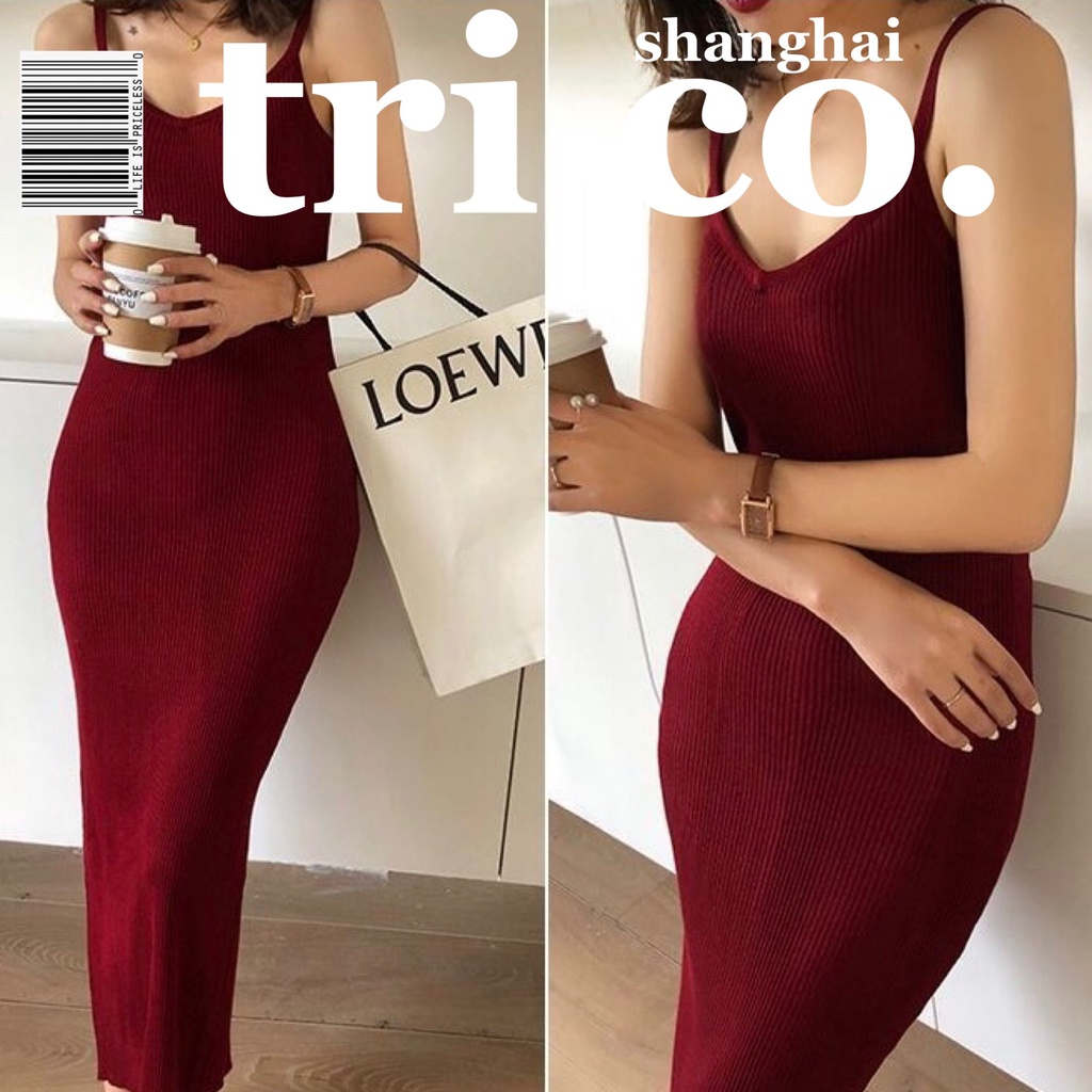 Đầm dệt kim hai dây dáng dài mẫu  thời trang mùa thu mới dành cho nữ