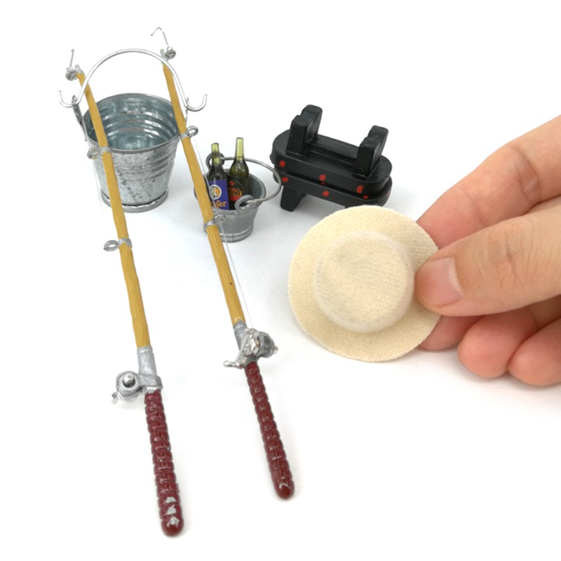 Mô Hình Ghế Đẩu Có Nón Và Xô Đựng Cần Câu Cá Trang Trí Nhà Búp Bê Thu Nhỏ WMMB 1 /